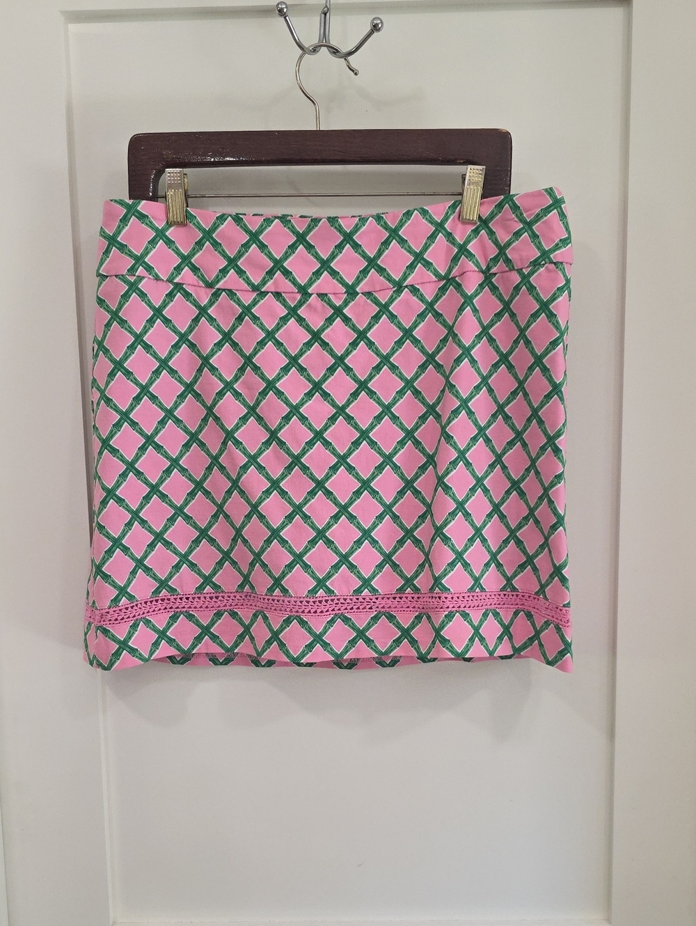 crown & ivy Pink and Green Lattice Mini Skirt